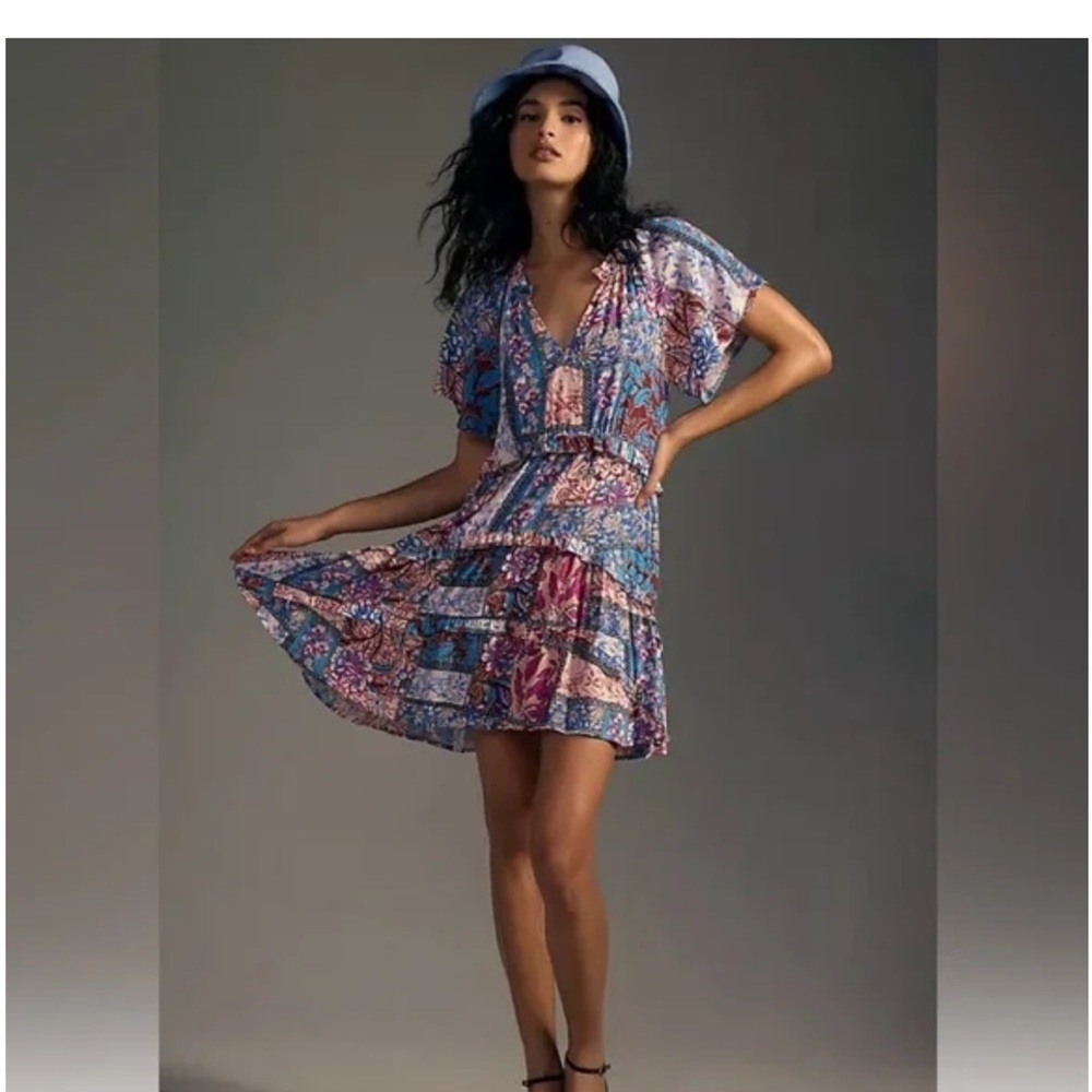Anthropologie Multicolor Robin Tiered Mini Dress